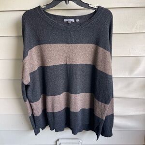 Vince Womens Oversized Sweater Sz L Wool Academia Rugby Striped Brown Luxury